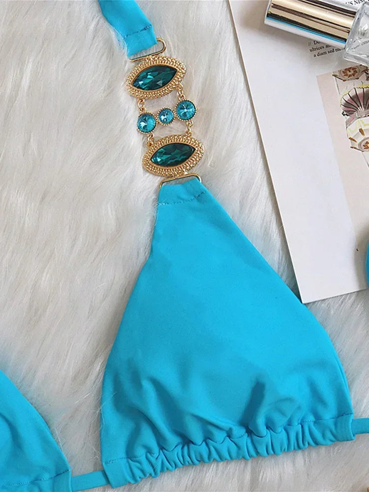 2025 Halter Jewelled Diamond Bikini Women Swimsuit Female Swimwear Two pieces Bikini set Brazilian Bathing Suit Swim Beach Wear