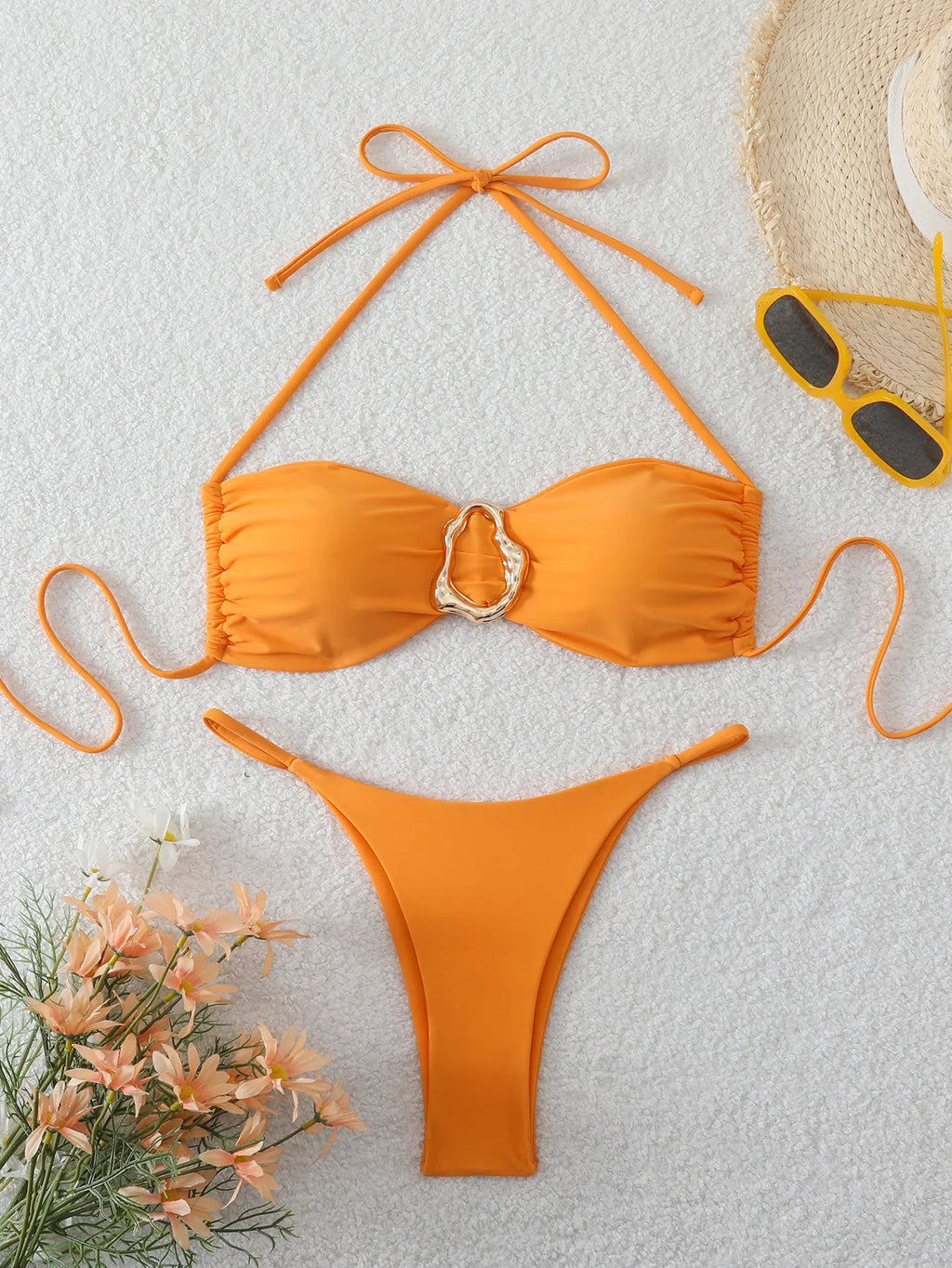 Halter Bikinis 2026 Women String Thong Swimwear Female Sexy Swimsuit Solid Bathers Bathing Swimming Swim Suit Beachwear