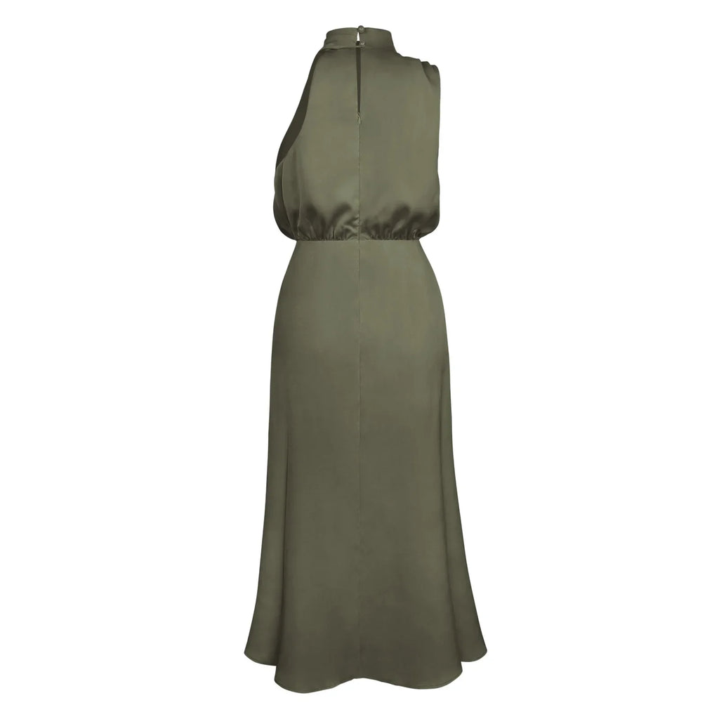 Foridol One Shoulder Turtleneck Tank Satin Women Party Dress Robe Zip Sleeveless Elegant Vintage Folds Women Clothing 2025