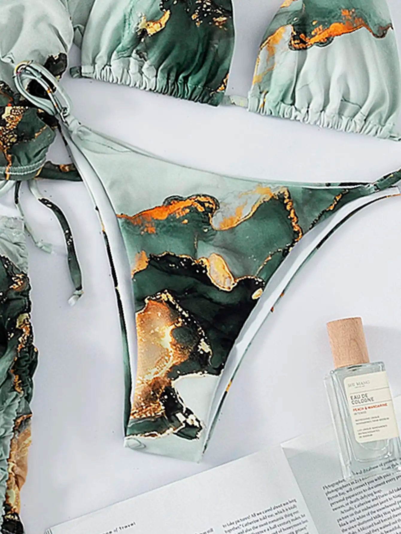 4 Pieces Halter Bikini Swimsuit With Marble Print Cover Up 2026 Swimwear Female Beachwear Bathing Swimming Suit Women Summer