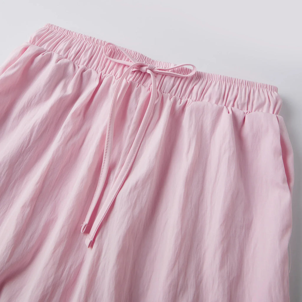 Fashion Women's Loose Shorts Drawstring Elastic Waist Lace Trim Wide Leg Mid Pants Summer Casual Lounge Out Going Shorts