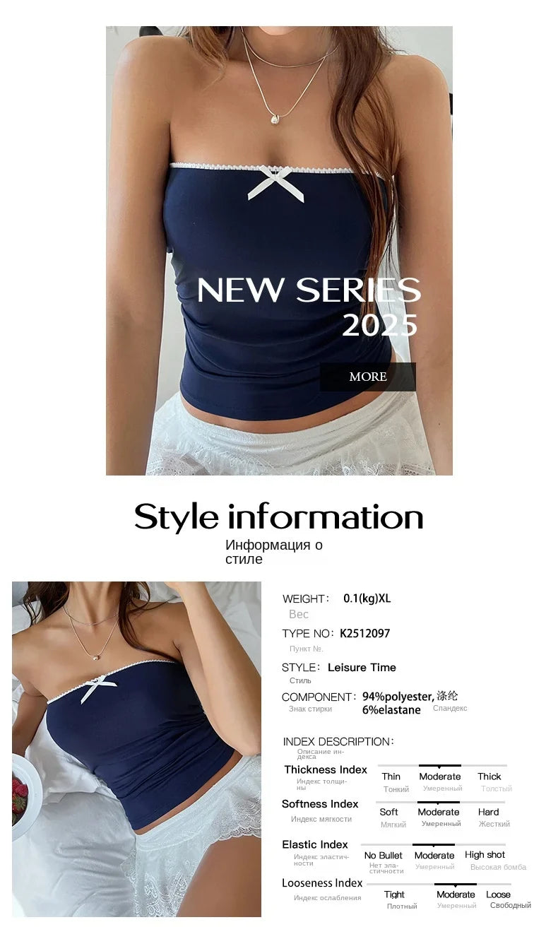 Spring Summer Women's Top Basic Bow Crop Top Lady Sweet Casual Tank Top Vacation Beach Dress up Korean Blouse Female Clothes