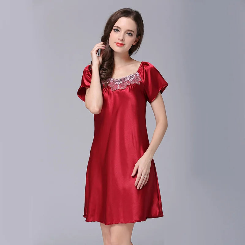 Women's Sleepwear Ice Silk Casual Silk Pajamas Women's Summer Sexy Short Sleeve Lace Pajamas Loungewear