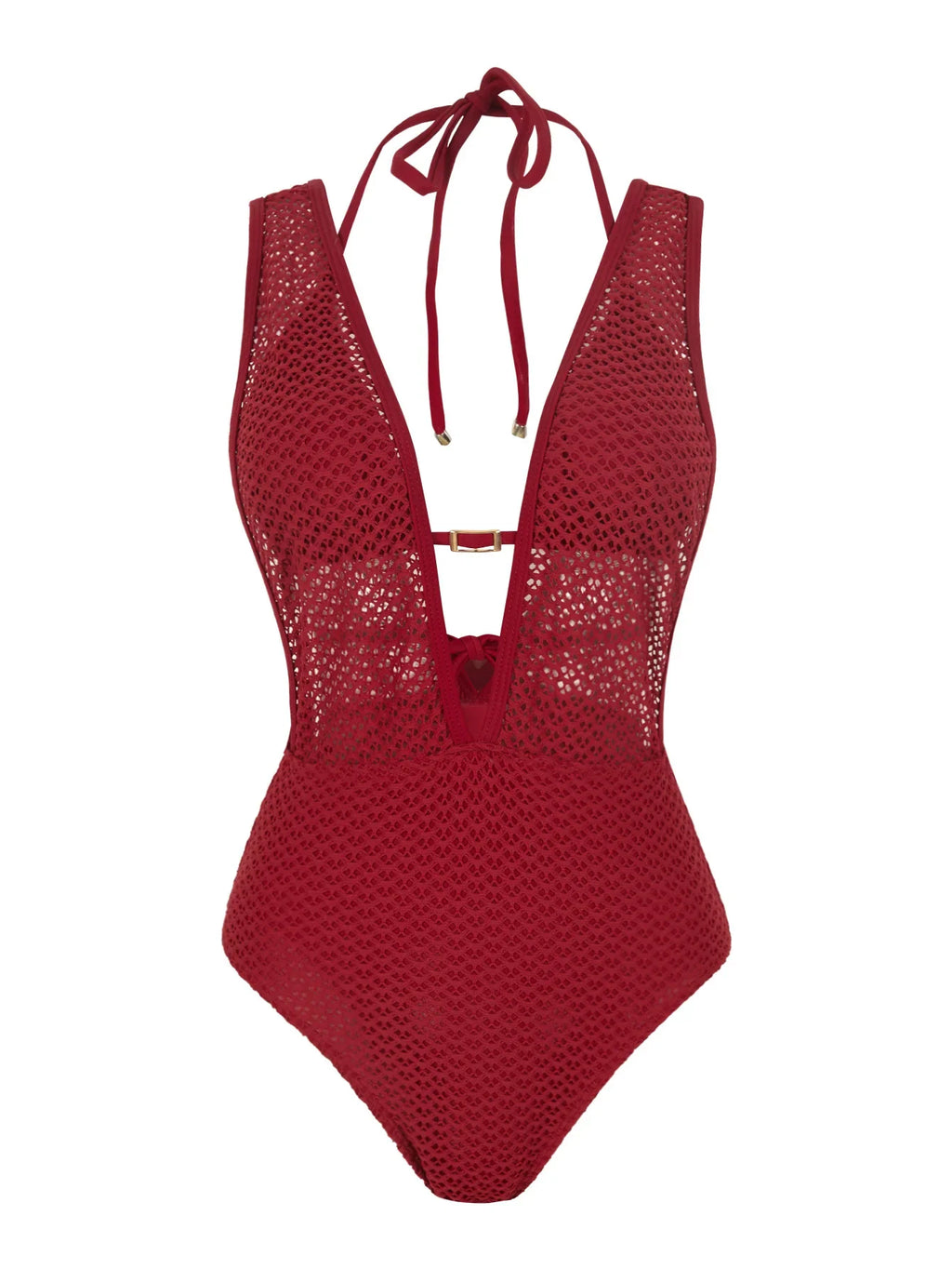 S - XL Deep V Neck Knit Fishnet Mesh One Piece Swimsuit Women Swimwear Female Backless Monokini High Leg Cut Bathing Suit Swim