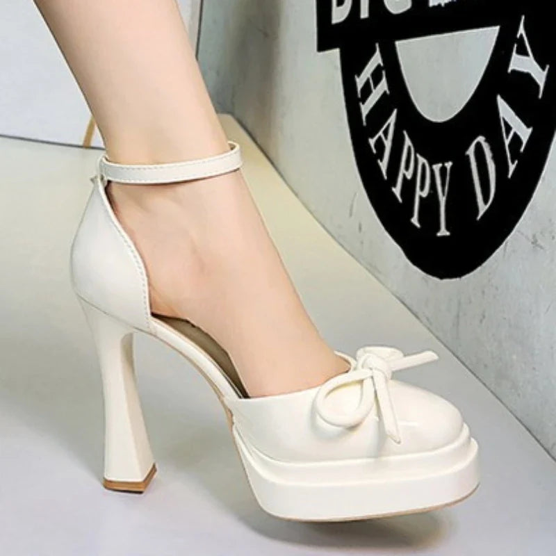 BIGTREE Model Catwalk Sequined Platform Pumps for Women Sexy Bowknot Party Nachtclub Stripper Heels Pole Dance Shoes Size 34-40