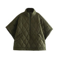 Quilted Argyle Coat Cape Rainproof Jacket Women Winter Jacket Army Green Casual Padded Loose Parkas Oversize Turtleneck Coat
