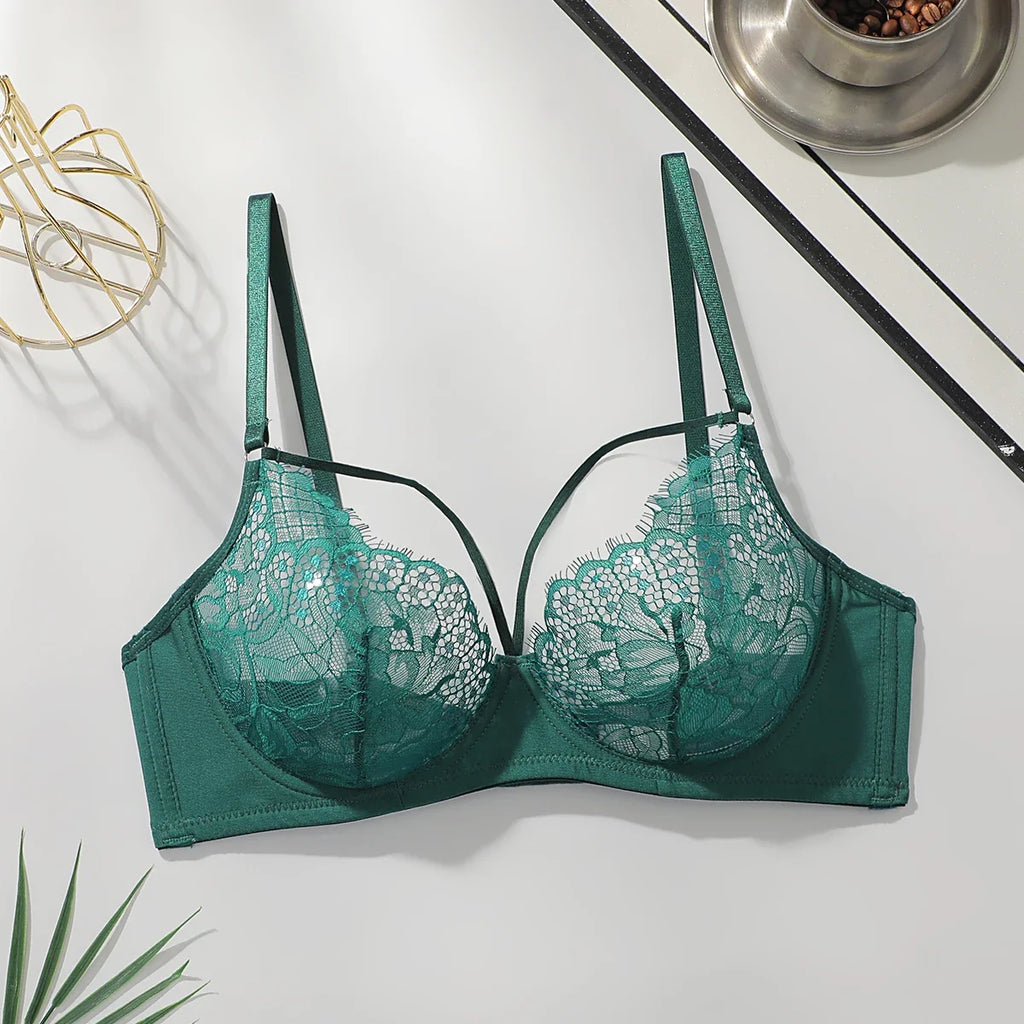 fashion Vintage Elegant French Lace Women's Bra Sexy Lingerie Green Underwear Four Seasons Brassiere MR2986