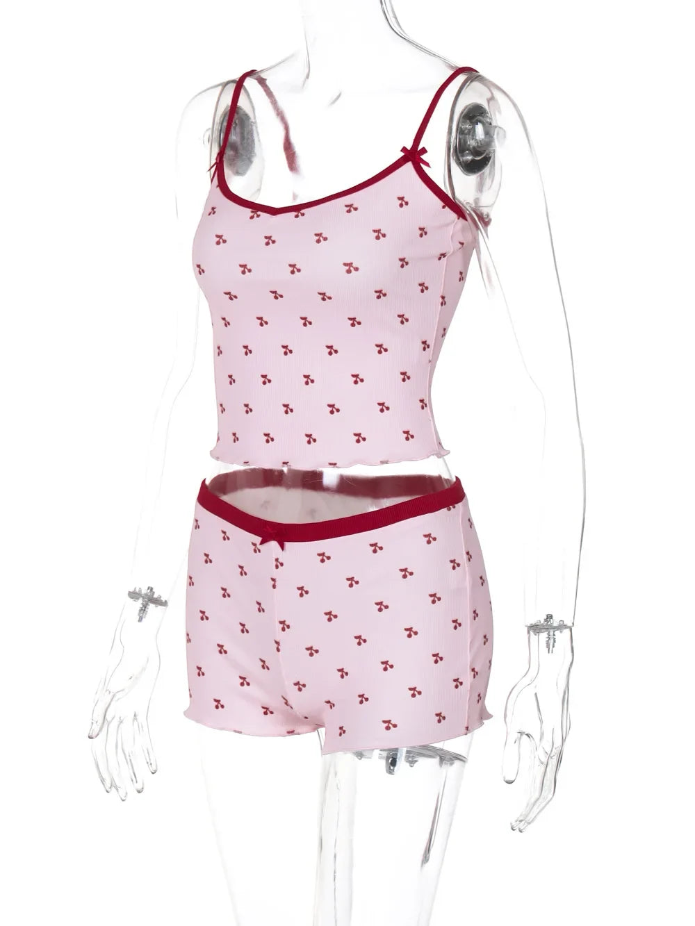 Women’s Kawaii 2 Piece Pajama Set Cherry Print Sleeveless Cami Top and Shorts Soft Sleepwear Loungewear Nightwear Outfit