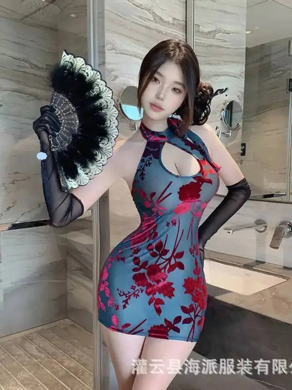 Sexy Homewear Playful Dress High-end Wrap Hip Backless Deep V Suspenders Sleeveless Hanging Neck Dress Pure Desire Charming GHHL