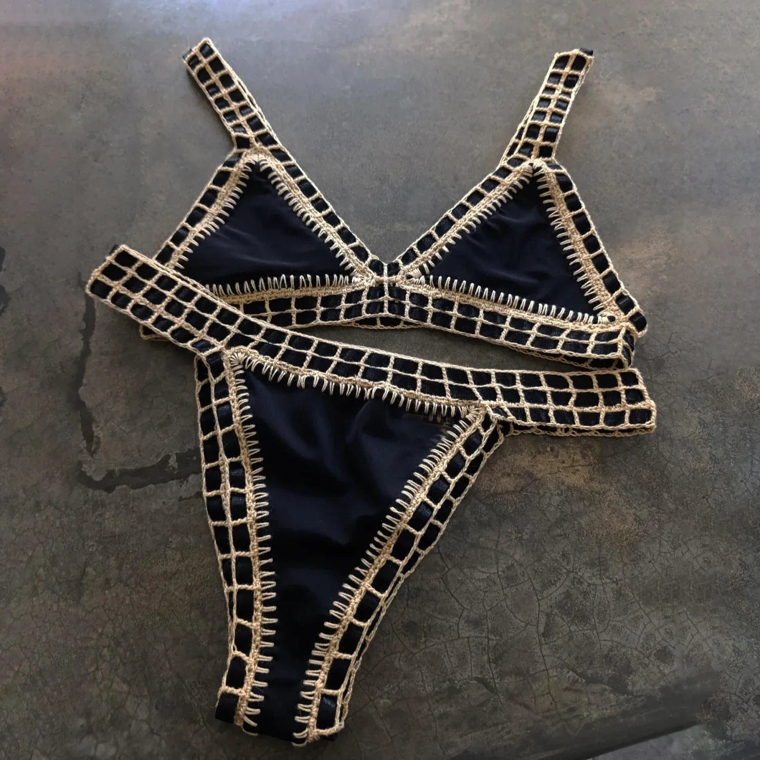 Hand Hook Bikini 2025 Bandeau Biquini Women Sexy Swimsuit Female Push Up Swimwear Solid Patchwork Bathing Suit Crochet Beachwear