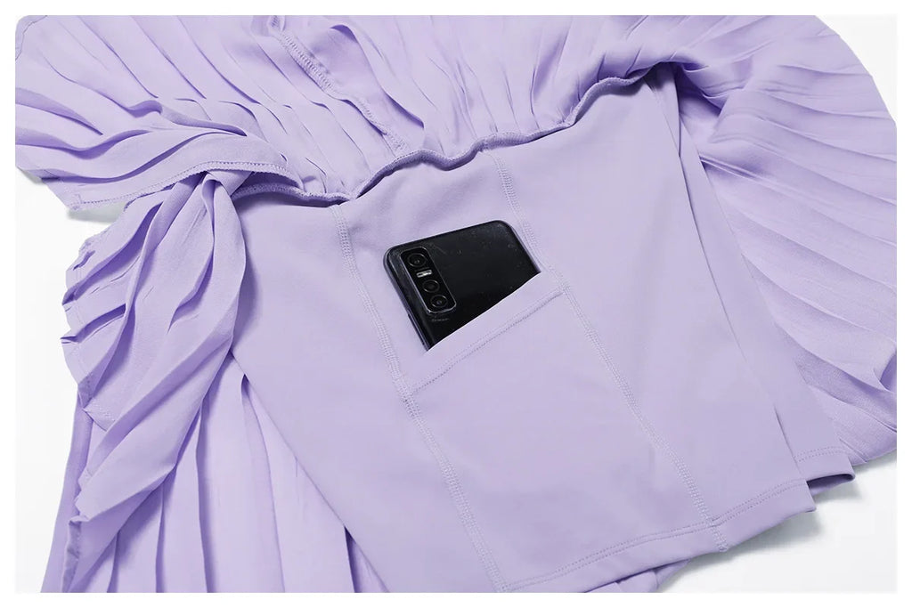 Sports Tennis Short Skirt Women's Summer Pleated Fake Two-piece Quick Drying Skort Fitness High Waist Pocket Yoga Running Skirts