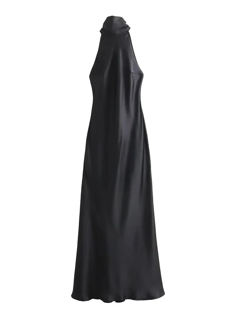 Foridol Halter Satin Dress Women Sexy Backless Burgundy summer spring Dress Elegant Maxi Long Party Dress Christmas Vestidos