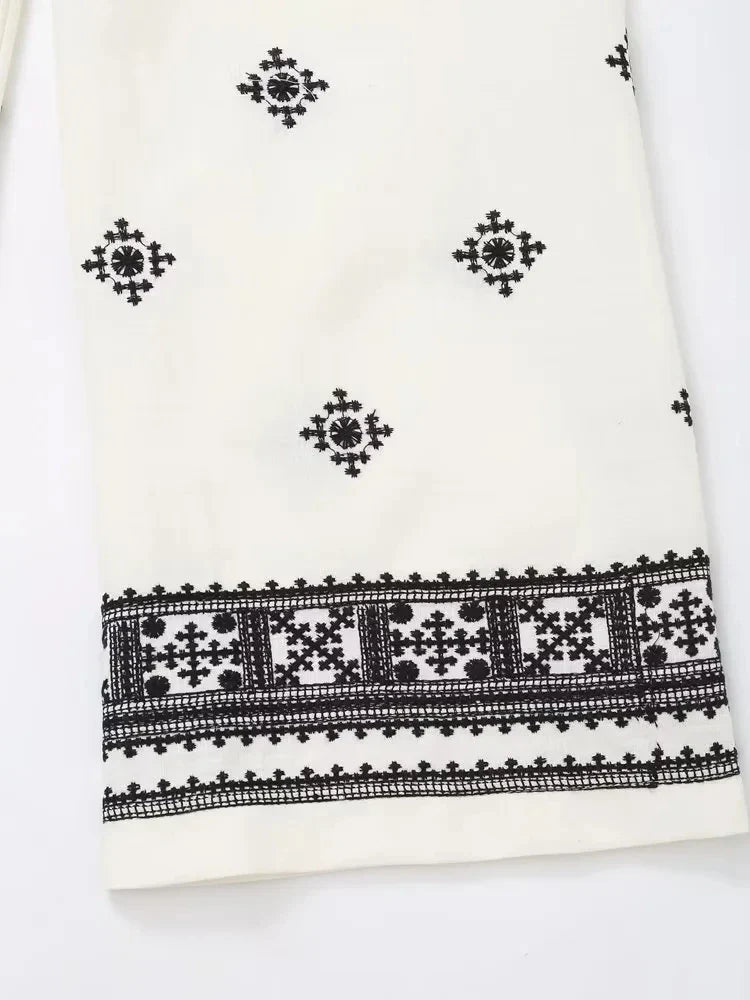 Foridol Geometric Embroidery Wide Leg Spring Summer Women Beige Long Pants Zip Fashion Trousers Pantalones De Mujer Autumn Pants