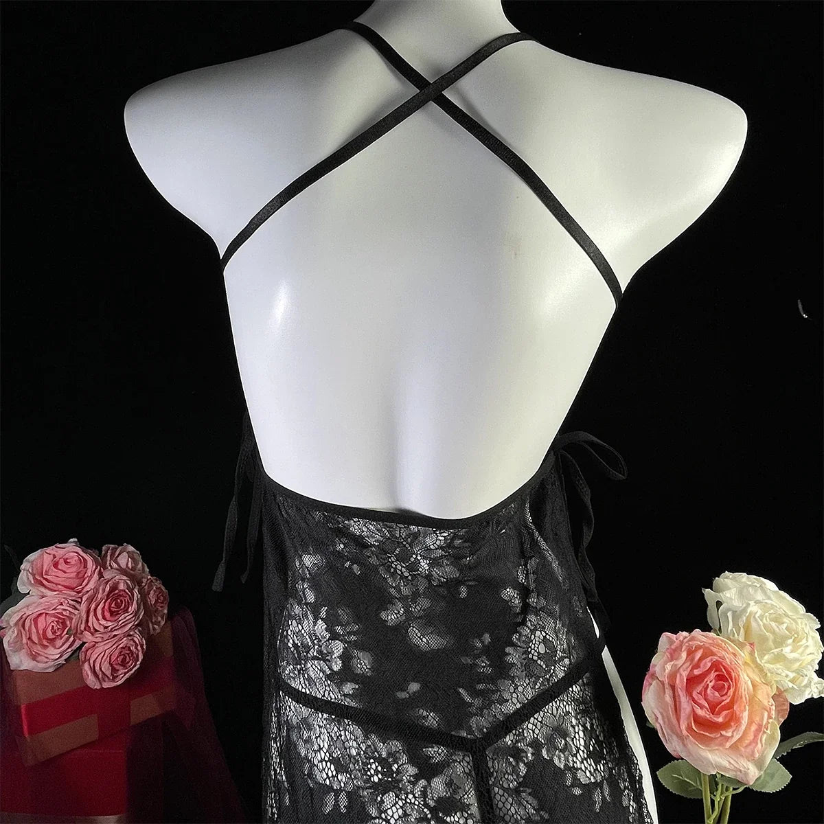 Women Lingerie Lace Underwear Transparent Erotic Costumes Red Split Sexy Dress For Sex Lady Sleepwear Plus Size Nightdress