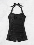 ZTVitality Solid Color Ruched One Piece Swimsuit 2024 New Arrival Halter Tummy Control Women Summer Bathing Suits Sexy Brazilian