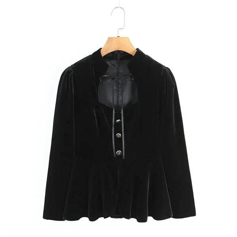 French-style Elegant Stand-up Collar Tie-waist Slim-fit Pleated Long-sleeve Shirt For Women With Waist Lace Cake Skirt QXS5