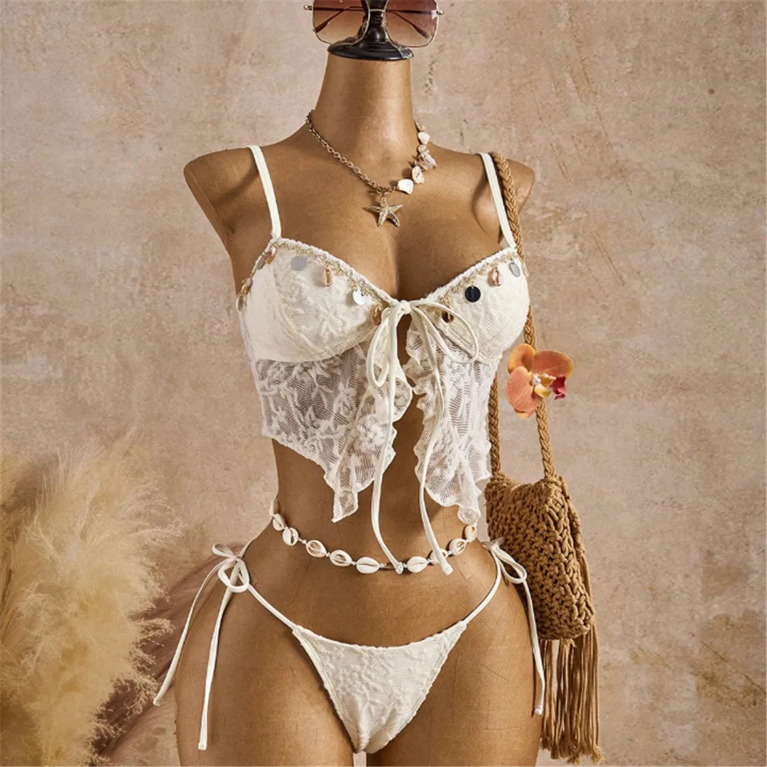 S - XL Two-pieces Bikini set Bather Bathing Suit Swim Scalloped Tankini High Leg Cut Bikini Female Swimsuit Women Swimwear K8064