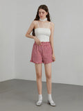 Women's Plaid Shorts Casual Loose Fitting Elastic Waist Shirred Ruffled Trim Short Pants Lounge Shorts