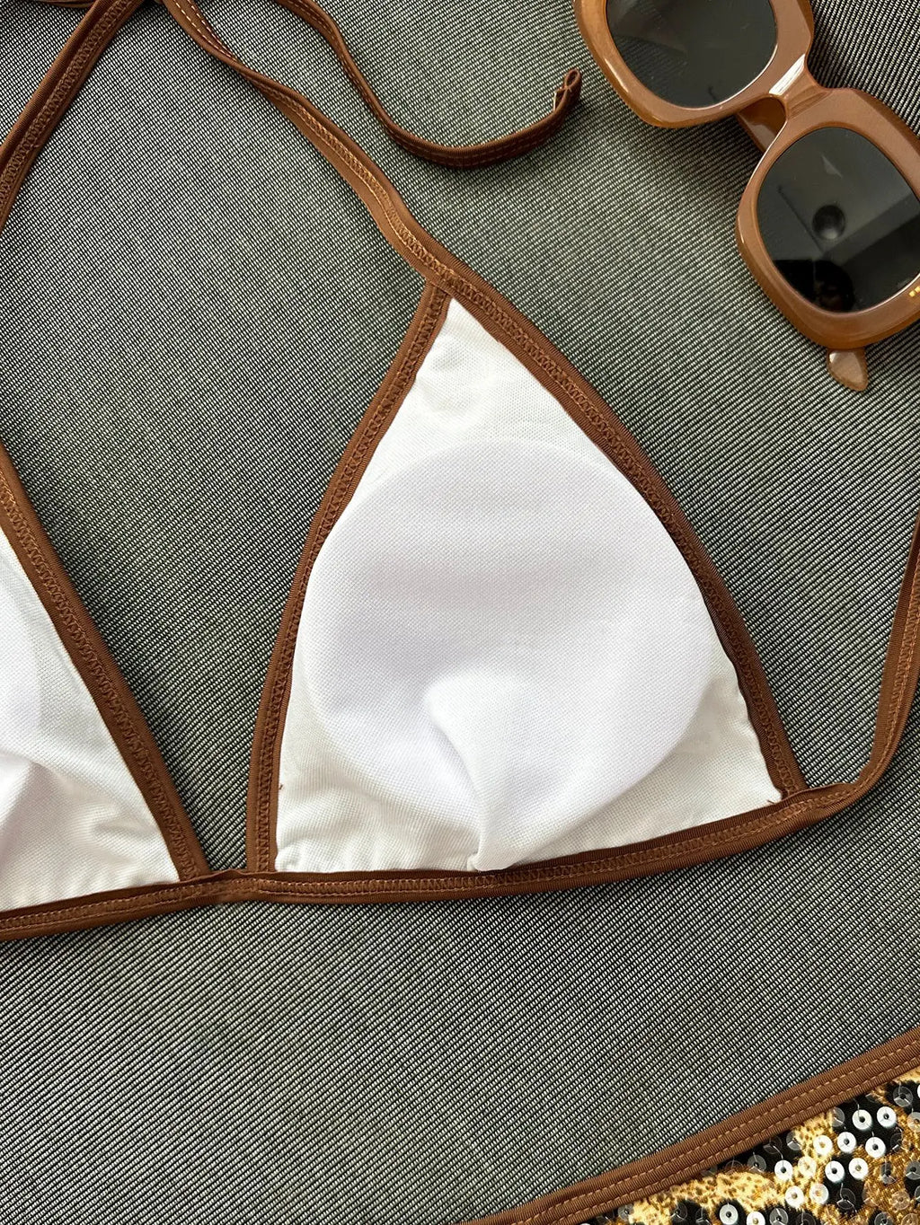 Sexy Sequin Coffee Leopard Print Bikini Set 2026 Women Push Up Bra High Wiast Short 3 Piece Swimsuit Beach Bathing Suit Swimwear
