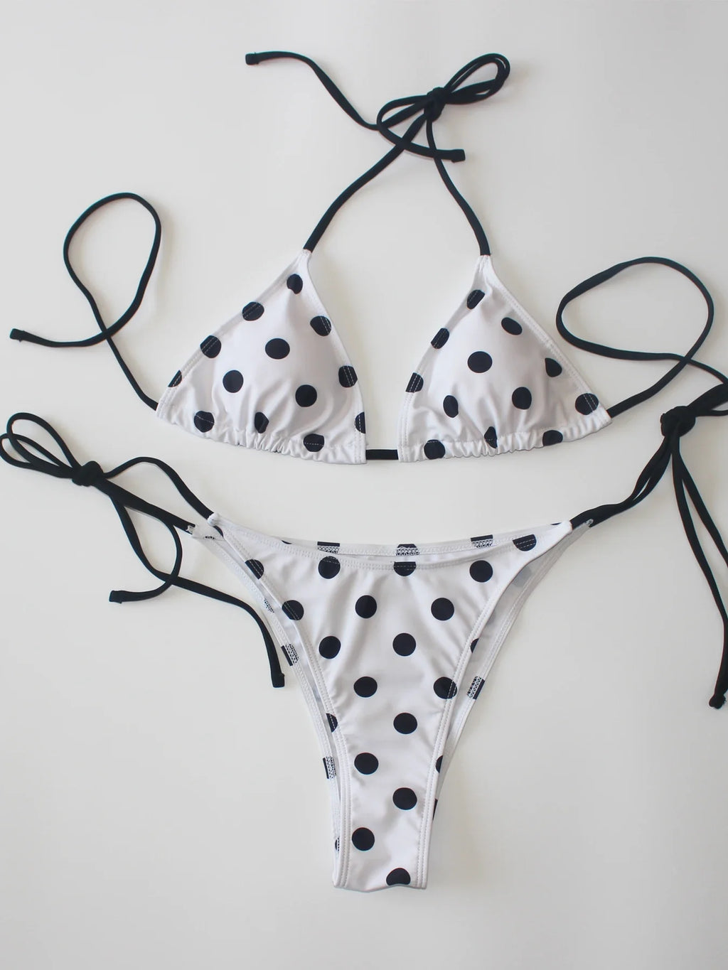 Ladies Black White Polka Dot Print Bikini Set Two-Piece Sexy Strap Backless Design Beach Vacation Swimwear Collection