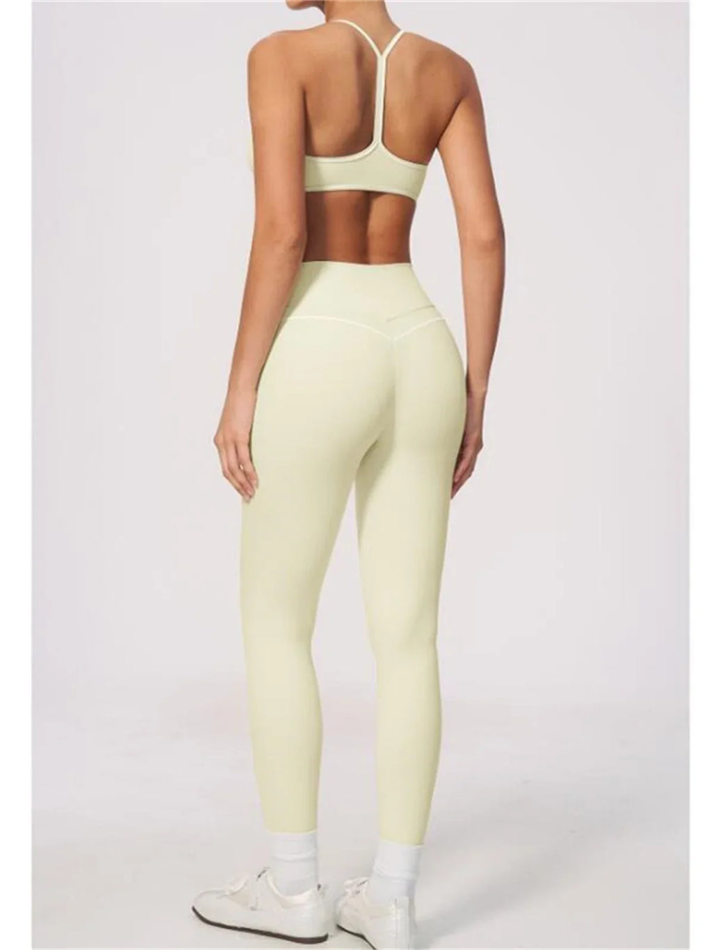 New Yoga Suit Women Color Blocked V-neck I Shape Sports Bra Fitness Clothes Summer Tight Running High Waist Leggings Tracksuit