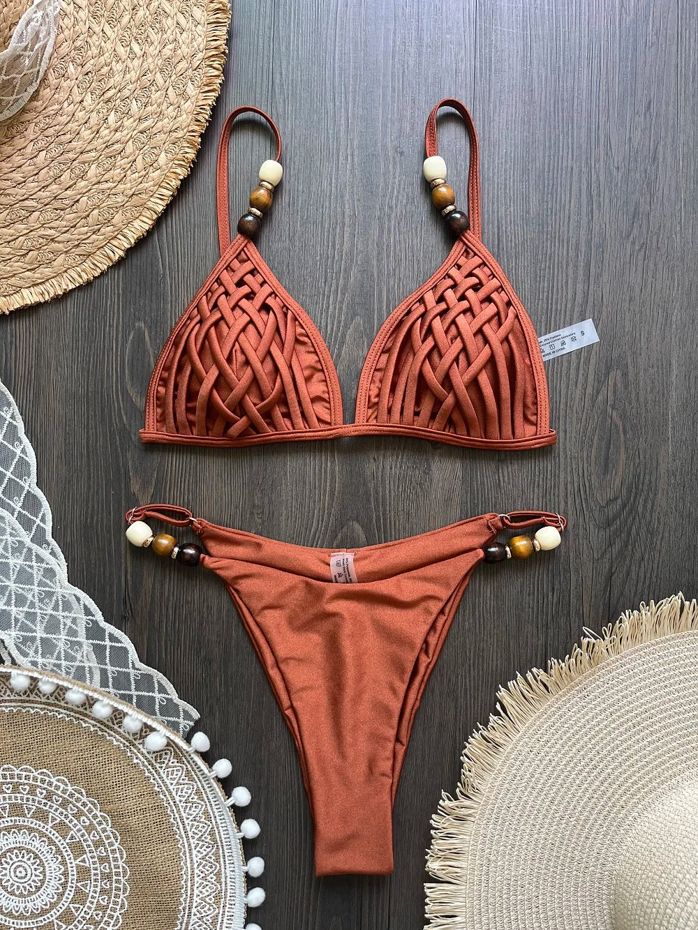 2026 Summer Sexy Bikini Set Women Swimwear Chic Bead Sling Bra Thong Swimsuit Micro Bikini Fashion Brazilian Beach Bathing Suit