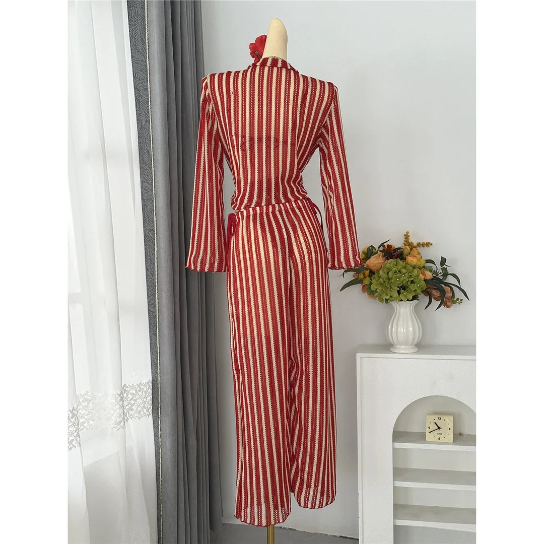 4PCS Striped With Long Sleeve Pants Bikini Female Swimsuit Women Swimwear Bather Bathing Suit Swim Four-pieces Bikini set K8072
