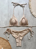 Sexy Brown Bikini 2026 Women Solid Red Halter Push Up Bra Tie Side Triangle Swimsuit Summer Bathing Suit Lace Up Micro Swimwear