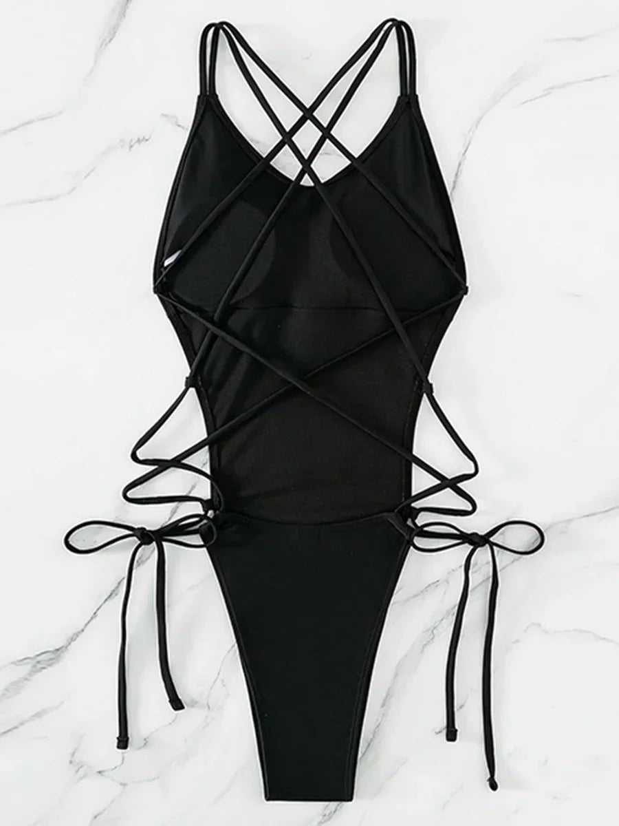 2025 Sexy Criss Cross Backless Female Swimwear One Piece Swimsuit Women Monokini High Leg Cut Bather Bathing Suit Swim Beachwear