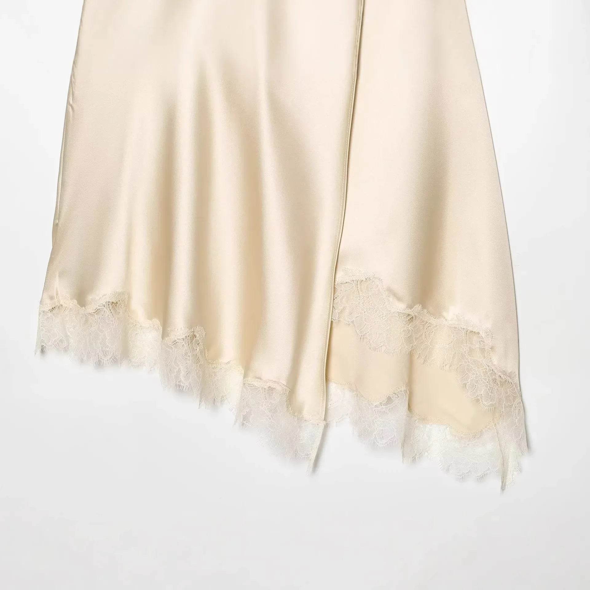 Women's Elegant Satin Lace Hem Skirt Beige Satin Hem Skirt With Lace Trim For Women Elegant Daily Wear Elegant Pure Desire AYYP