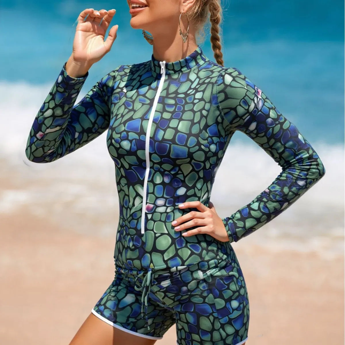 2026 New UPF 35+ Retro Long Sleeve Women's Swimwear Bodysuit High-end Mesh One Piece Swimsuit Sexy High Cut Beach Bathing Suit