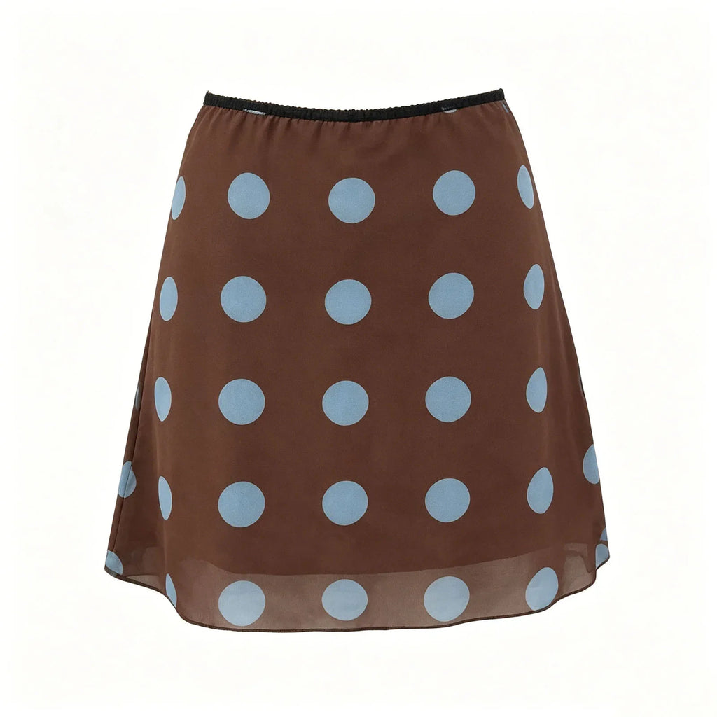 2026 Summer Women Mini Skirt Dot Print Elastic Waist Loose A-line Skirts Daily Casual Retro Skirt Streetwear