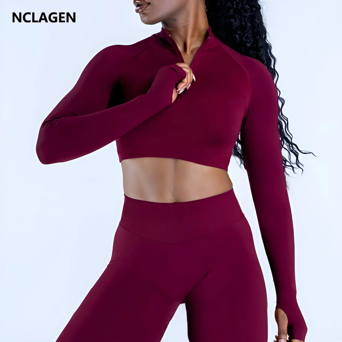 NCLAGEN Impact Crop Zippy Fitness Top Long Women Sleeve GYM Clothes Seamless Running Workout Quick Dry Pilates Sports Yoga Shirt