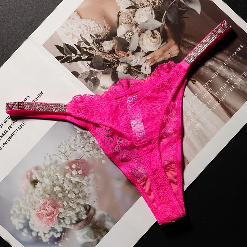 Lace Sexy Girls Women Panties Seamless Underwear Rhinestone G String Letter Transparent Thong For Female Low Rise Ladies Briefs