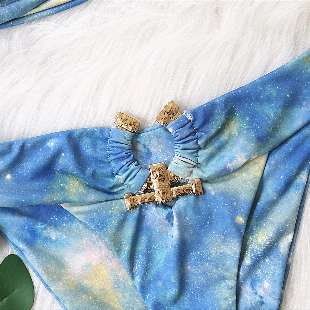 9 Colors Sexy Bikini Women Swimwear Swimsuit High Waist Metal Decor Leopard Print Female Bikinis Set Bathing Suit Beach Biquinis