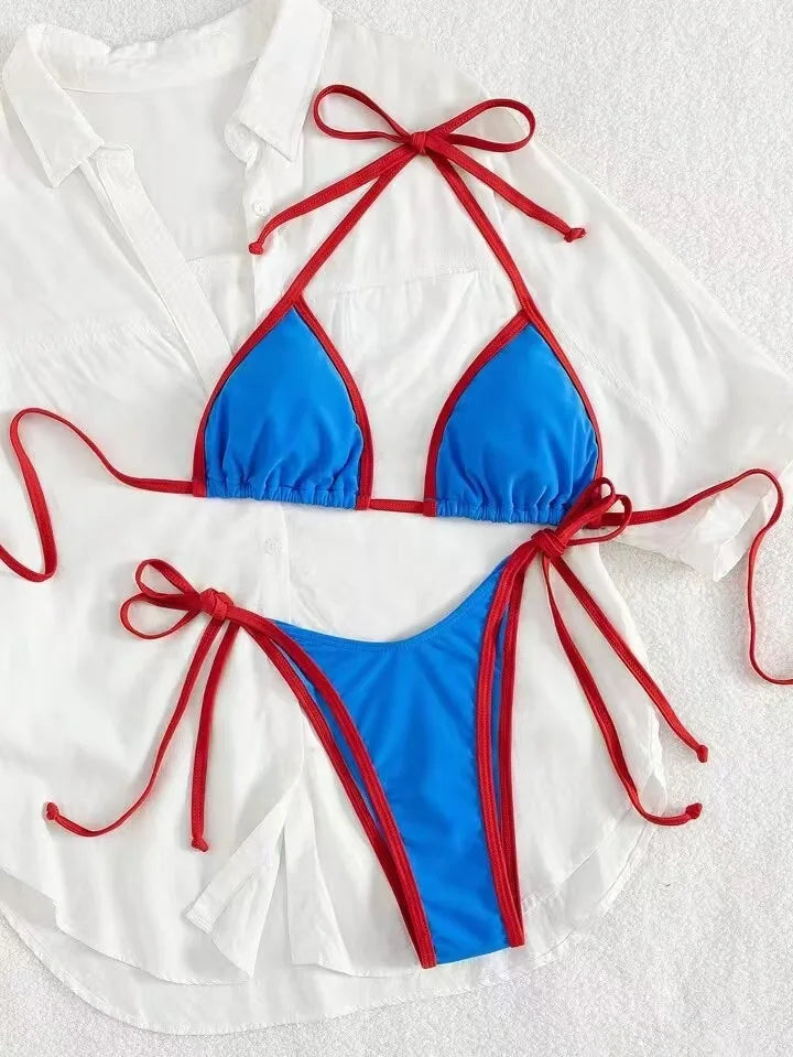 2026 Sexy Contrast Color Separates Micro Bikini Women's Swimsuit Female Swimwear Mini Thong Bikinis Set Two-piece Bathing Suit