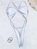 Shiny Gradient High Cut Out Female Mini Micro Thong Swimwear One Piece Swimsuit Women Monokini Backless Bathing Suit Swim Lady