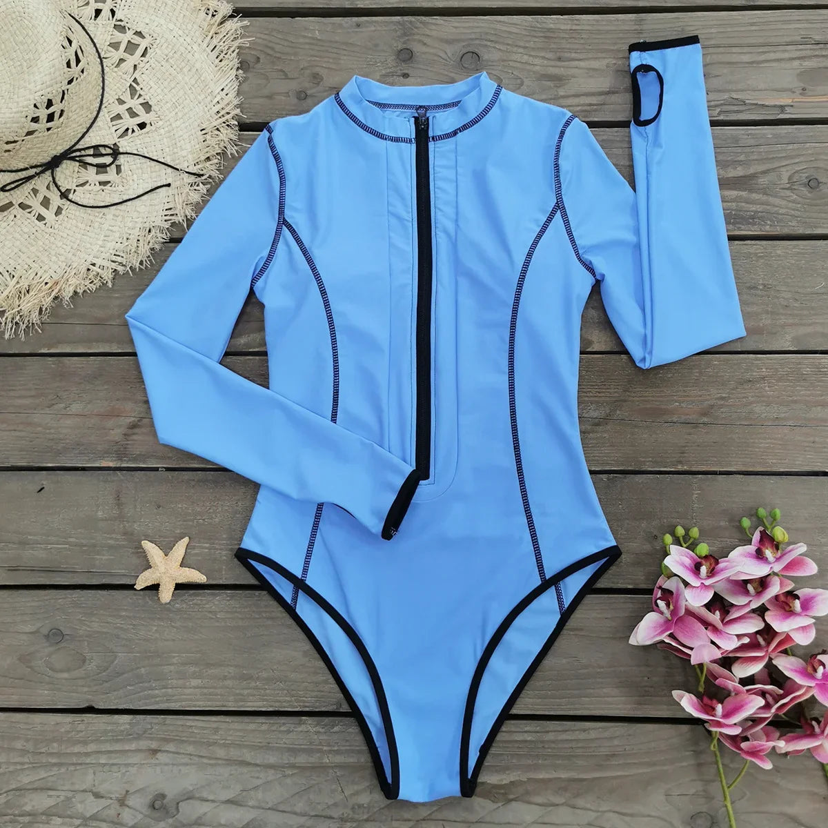 2024 New Print Long Sleeve One Piece Swimsuit Sexy Swimwear Women Backless Beachwear Surf Bathing Suit Push Up Monokini Female
