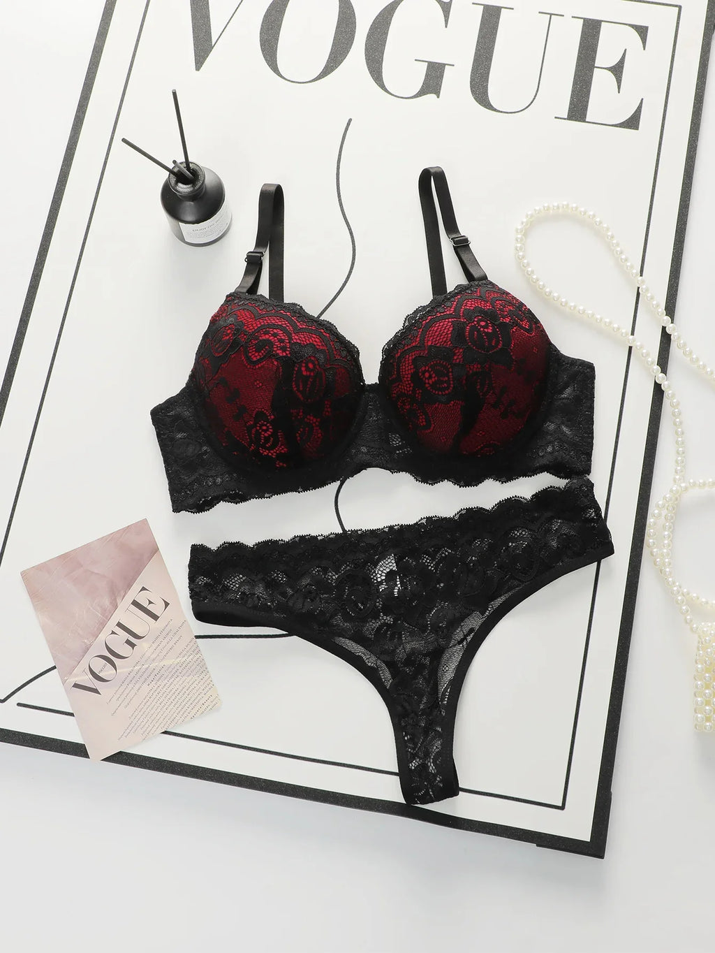 The Best-selling Sexy Gathering Style Lace Flower Adjustable Shoulder Strap Two-piece Set For Women's Underwear A3129