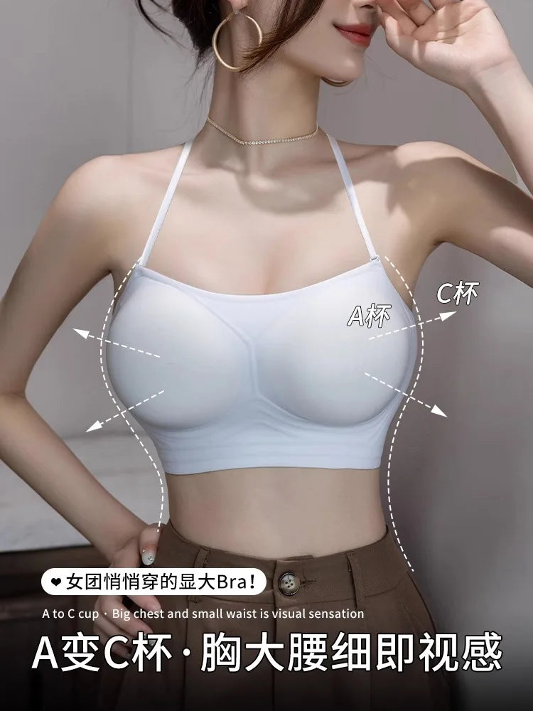 MOYISU Strapless Push Up Bra Underwear, Cross Back for Small Chest, Padded Enhancer Adhesive Lift to Look Bigger, Deep Plunge