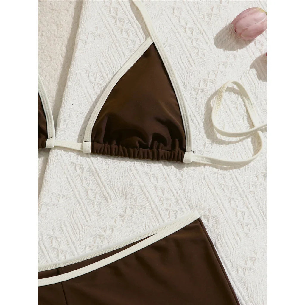 Sexy Splicing Halter Shorts Bikini Female Swimsuit Women Swimwear Two-Pieces Bikini Set Padded Bather Bathing Suit Swim V8132