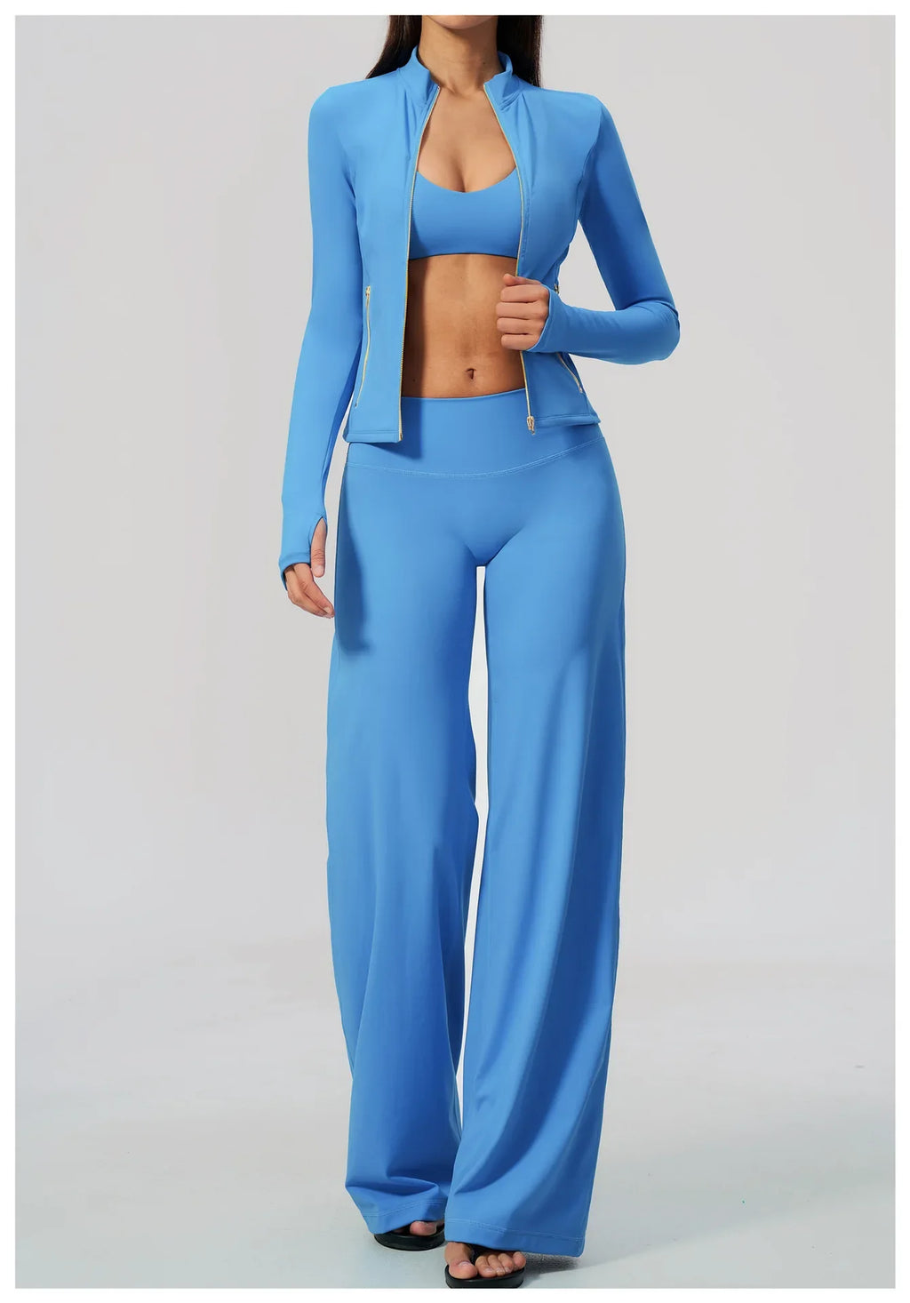 3 PCS Yoga Sets Women Long Sleeve Zipper Slim Jacket+sports Bra+high Waist Flare Pants Fitness Suits Gym Exercise Athletic Wear