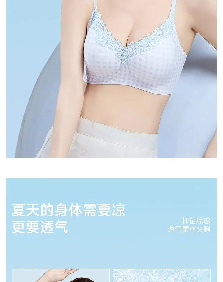 Elegant Summer Seamless Bra Small Breasts, Cooling Wireless Bralette Anti-Sagging, Breathable Comfort & Support Fixed Cup MOYISU