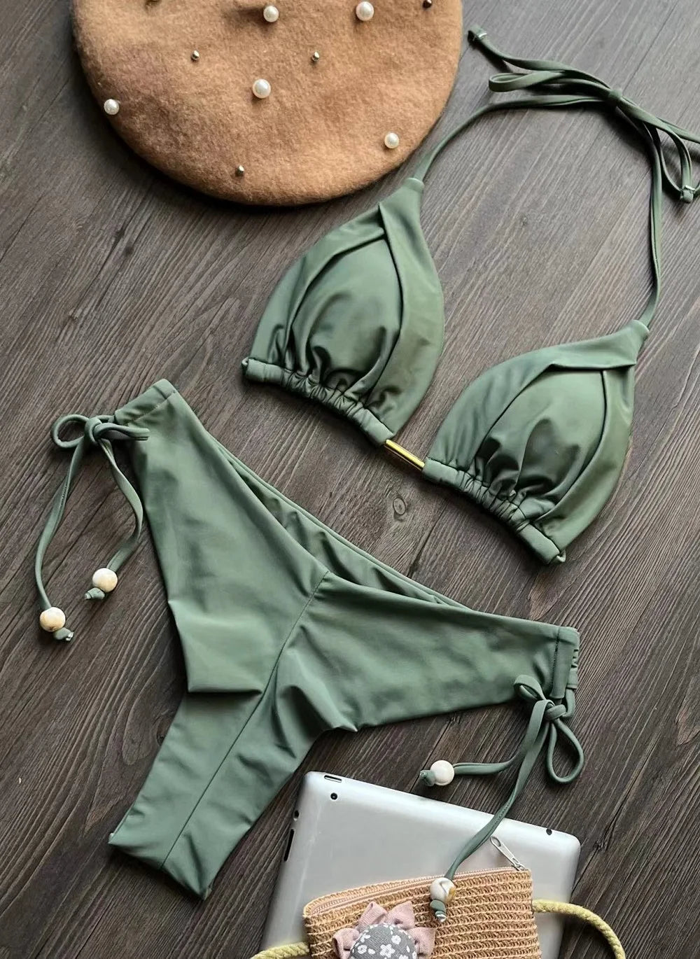 New Solid Color Bikini Set 2026 Women's Swimsuit Hanging Neck Rope Split Swimsuit 2-piece Set Summer Beachwear