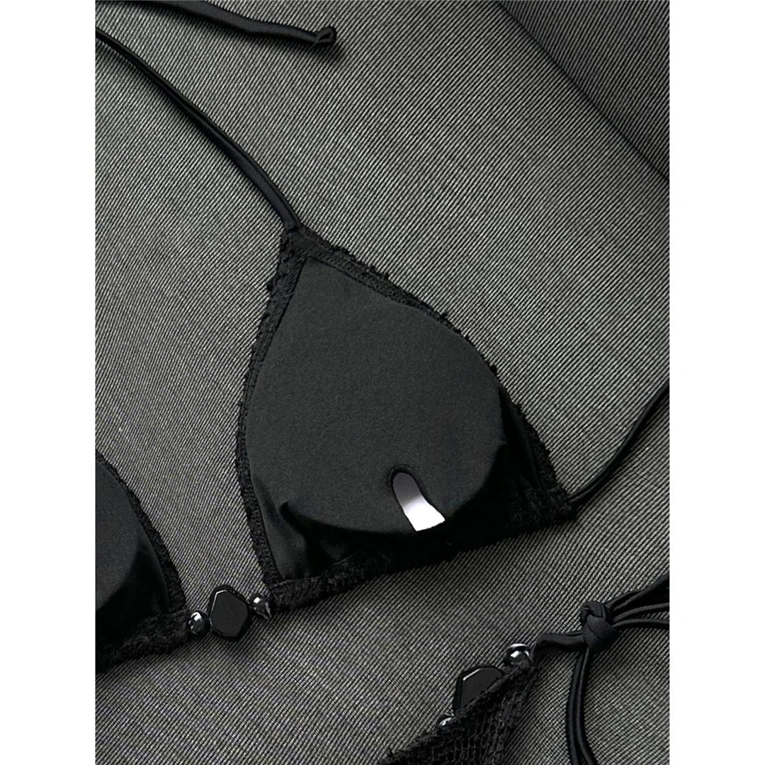Halter Fishnet Bikini Women Swimwear Female Swimsuit Two-Pieces Bikini Set High Cut Leg Padded Bather Bathing Suit Swim V8339