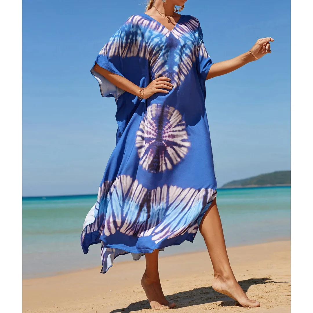 2026 New Colorful Kaftan Tunic Beach Dress Beach Wear Beachwear Beach Cover Up Cover-upsLoose Maxi Dress Female Women V4428