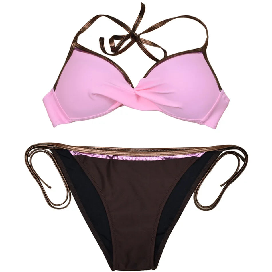 Neon Strip Swimsuit Women 2026 Sexy 2-piece Low Waist Bikini Sexy V-neck Suspender Backless Swimwear Summer Beach Bathing Suit
