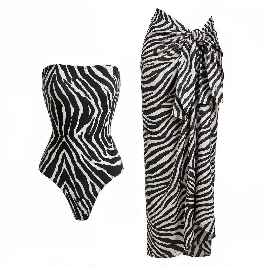 New Zebra Leopard Printed Swimsuit With Cover Up Women Swimwear Sexy Swim Suit Bikinis Female Bodysuit Bathing suit Beachwear