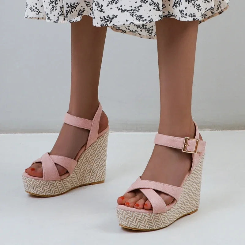 Wedges Sandals Women Summer 2026 Platform High Heels Gladiator Flip Flops Black Pink Knitted Party Shoes Female Large Size 45