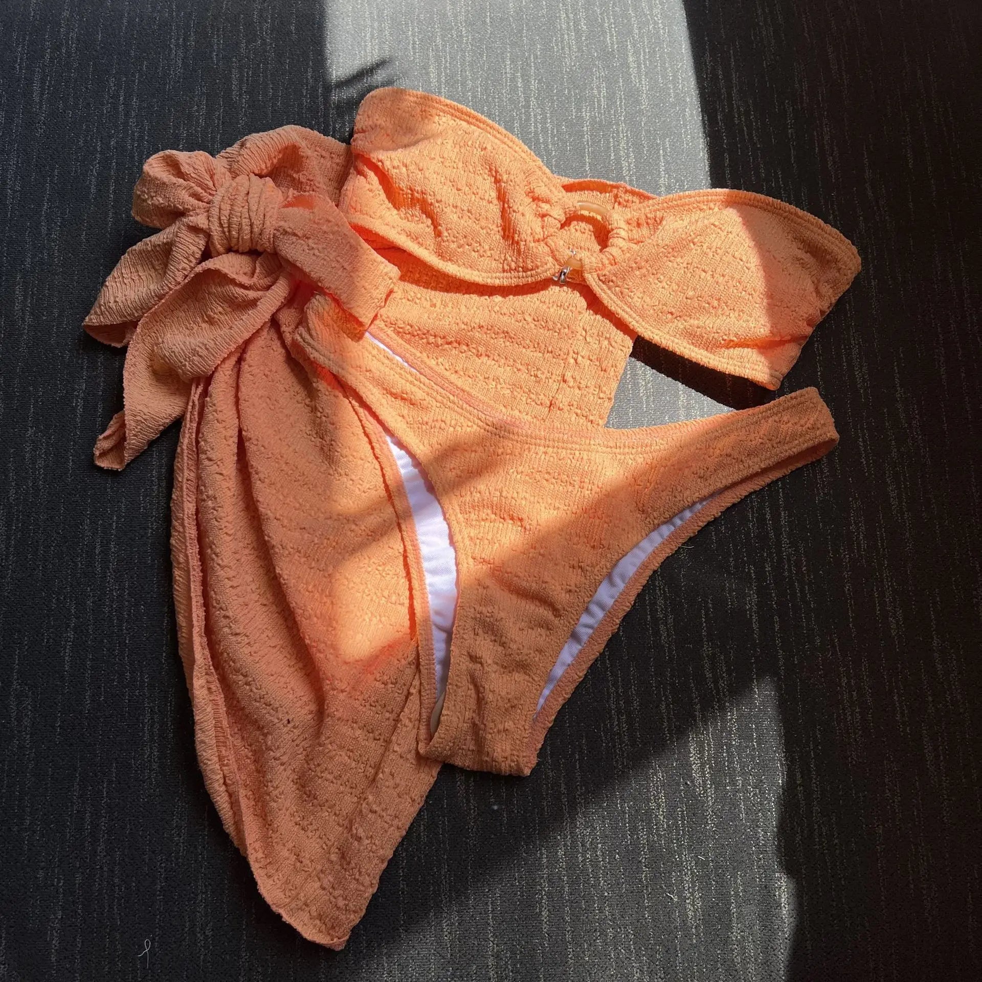 sexy bandeau ring bikinis sets three pieces with cover skirt bathing suit swimwear beach wear thong swimsuits biquini tankini